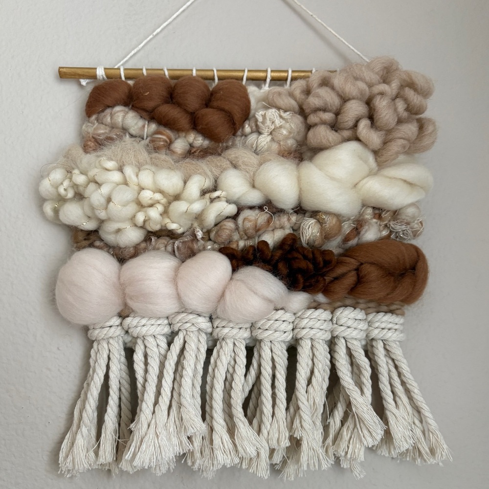 Handcrafted Wool Wall Hanging in Cream and Brown